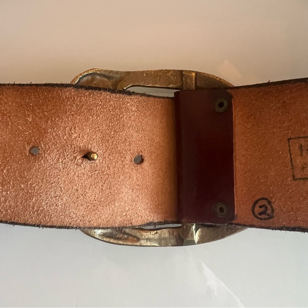 Vintage Wide Burgundy Leather Solid brass buckle vintage belt - Picture 8 of 13